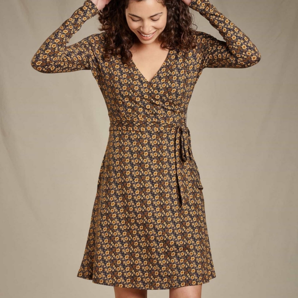 Toad and Co Cue Wrap Dress - Long sleeve, Autumnal Floral - Medium